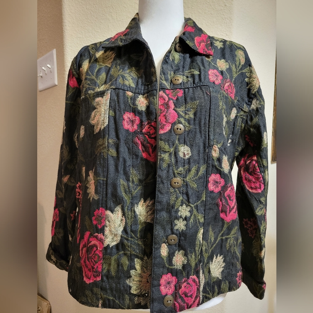 Chico's Design Floral Banded Jacket